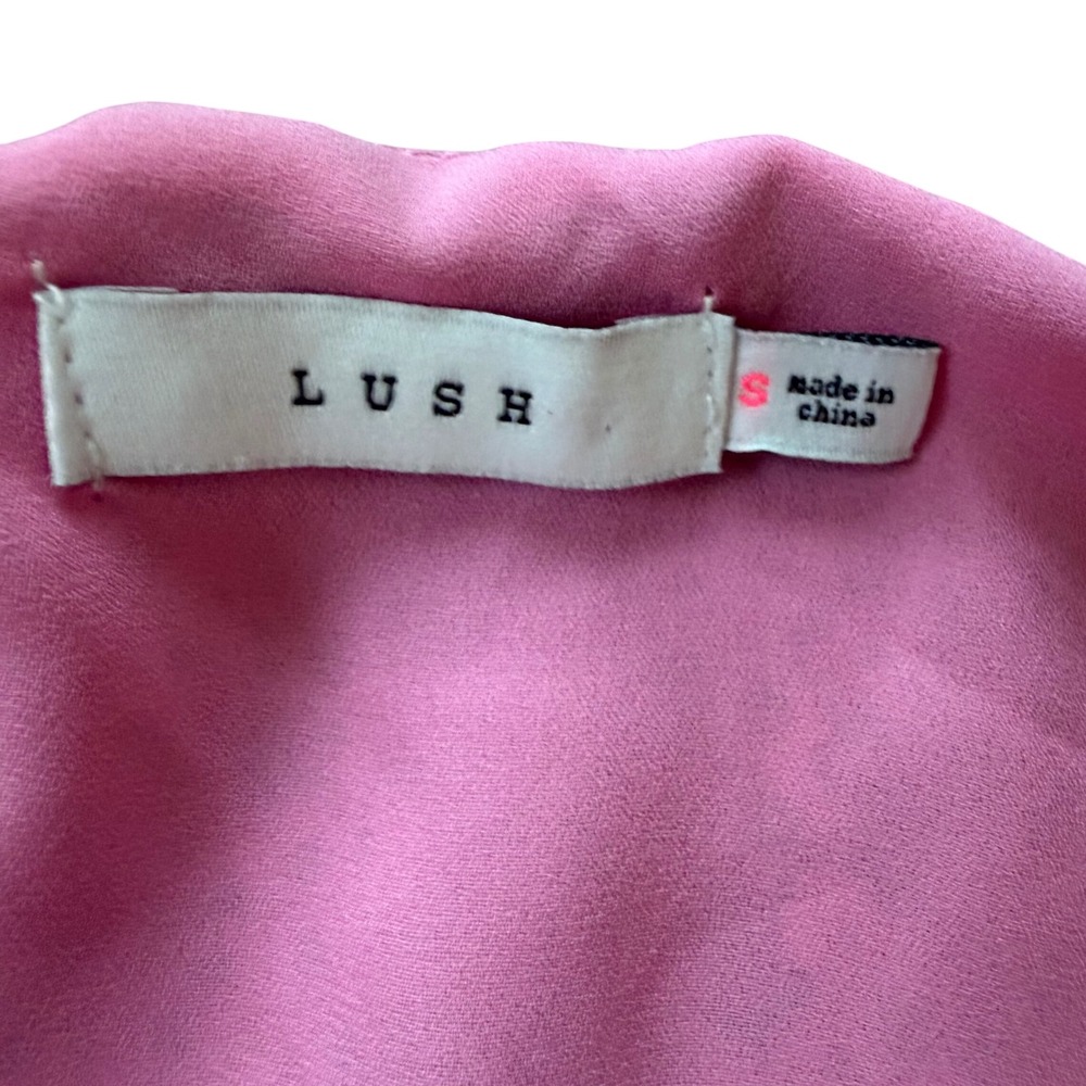 Lush Pink Floral Smocked Peplum Top Sz Small Ruffle Sleeve Cottagecore Soft Girl - Picture 7 of 8
